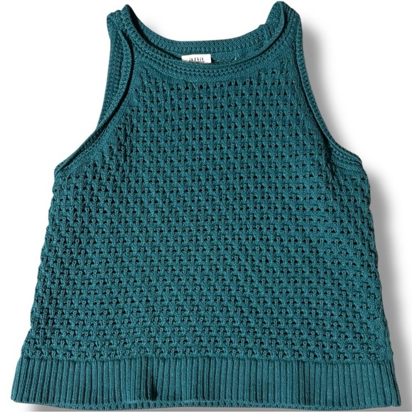 A.N.A Elegant High Neckline Dark Teal Sleeveless Crochet Knit Tank Top Sweater - Picture 8 of 15